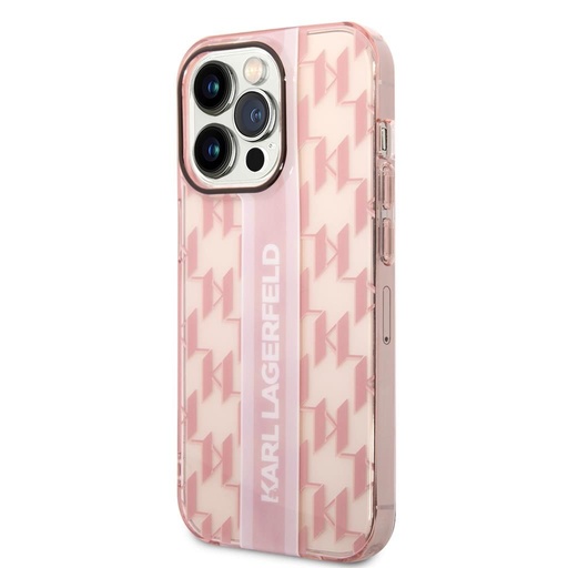 Apple iPhone 14 Pro Max Karl Lagerfeld Monogram Vertical Stripe tok (Rózsaszín) – KLHCP14XHKLSPCP