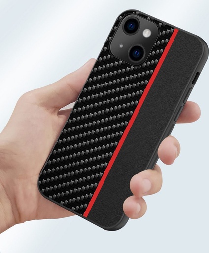 Apple iPhone 13 MOTO carbon hátlap tok (Fekete Piros Csíkkal)