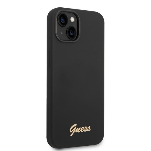 Apple iPhone 14 Guess Liquid Silicone Metal Logo tok (Fekete) - GUHCP14SSLSMK