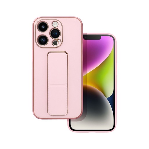 Apple iPhone 14 Pro bőr védőtok kihúzható állvánnyal, mágneses autós tartó kompatibilis (Rózsaszín)