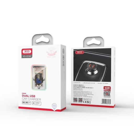 XO CC49 autós töltő (2xUSB port), átlátszó/barna