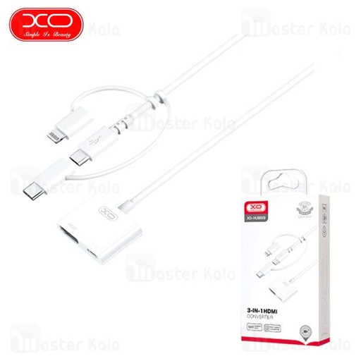XO HUB009 3 az 1-ben HDMI adapter (Fehér) – Type-C / Micro / Lightning bemenet