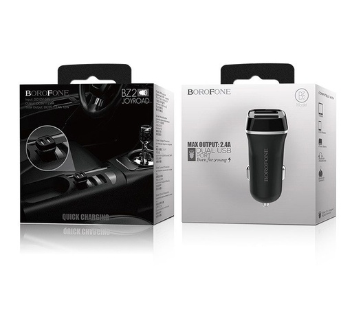 Borofone BZ2 autós töltő (2xUSB port), 5V 2,4A, fekete