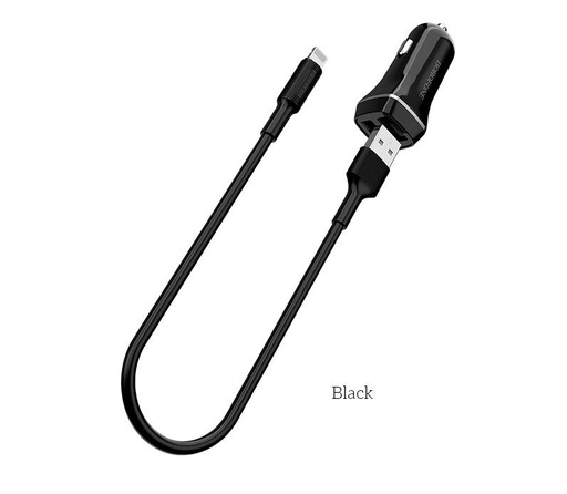 Borofone BZ2 autós töltő (2 USB port, lightning kábel), 5V 2,4A, fekete