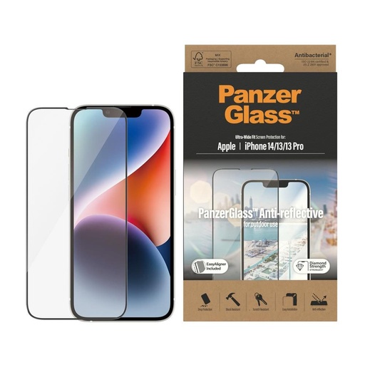 Apple iPhone 13 / 13 Pro / 14 / 16e PanzerGlass ultra wide fit tükröződésgátló prémium üvegfólia (Átlátszó)