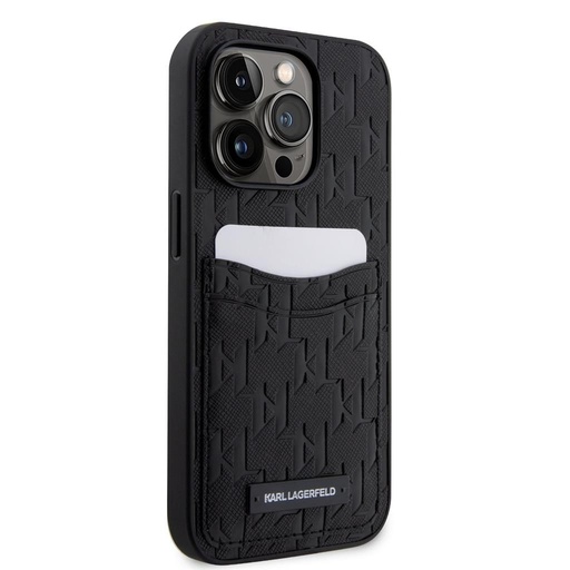 Apple iPhone 14 Pro Max Karl Lagerfeld Saffiano Monogram Card Slot tok (Fekete) – KLHCP14XSAKLHPPK
