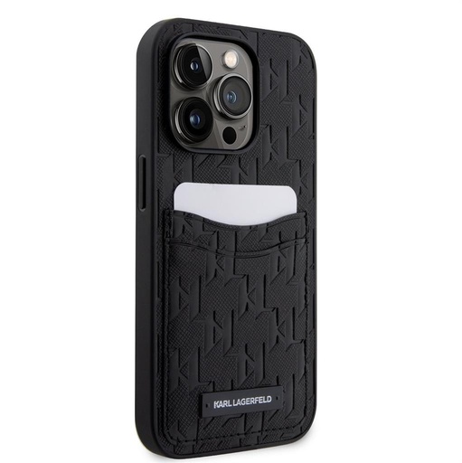 Apple iPhone 14 Pro Karl Lagerfeld Saffiano Monogram Card Slot tok (Fekete) – KLHCP14LSAKLHPPK
