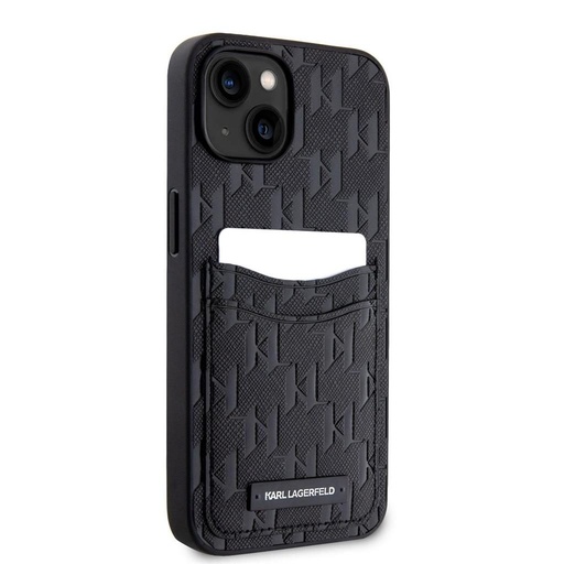 Apple iPhone 14 Karl Lagerfeld Saffiano Monogram Card Slot tok (Fekete) – KLHCP14SSAKLHPPK