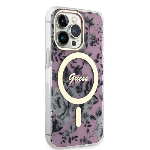 Apple iPhone 13 Pro Guess Flowers IML MagSafe tok (Rózsaszín) - GUHMP13LHCFWSP