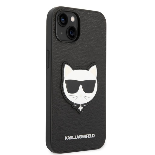 Apple iPhone 14 Karl Lagerfeld PU Saffiano Choupette Head tok (Fekete) – KLHCP14SSAPCHK