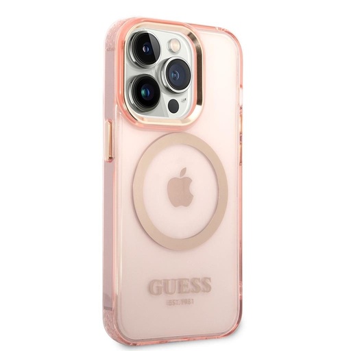 Apple iPhone 14 Pro Guess áttetsző MagSafe tok (Rózsaszín) – GUHMP14LHTCMP