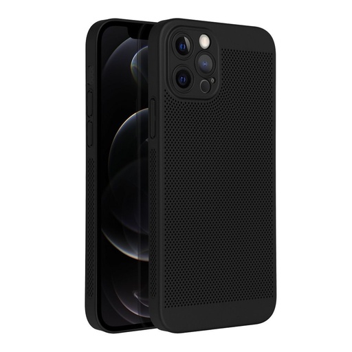 Apple iPhone 12 Pro Breezy lyukacsos műanyag hátlap tok (Fekete)