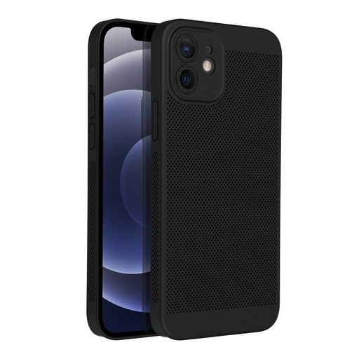Apple iPhone 12 Breezy lyukacsos műanyag hátlap tok (Fekete)