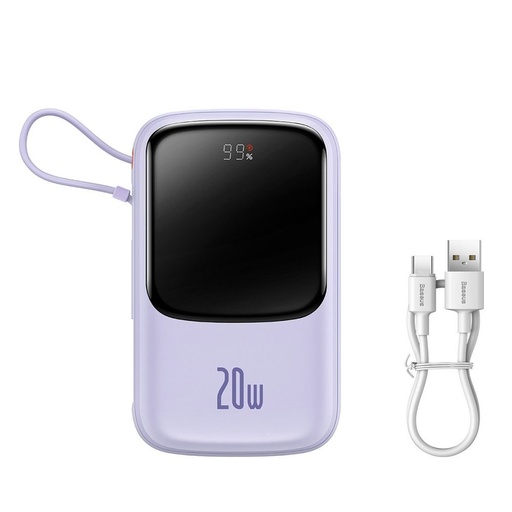 BASEUS QPow powerbank, 10000mAH kapacitással,20W töltési teljesítménnyel, lightning kábellel lila