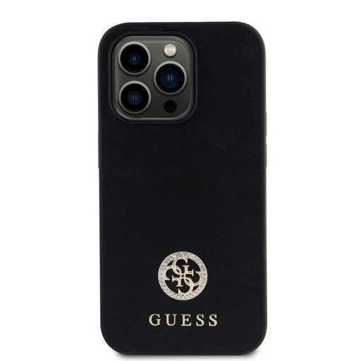 Apple iPhone 15 Pro Max Guess PU 4G Strass Metal Logo tok (Fekete) - GUHCP15XPS4DGPK