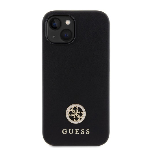 Apple iPhone 15 Guess PU 4G Strass Metal Logo tok (Fekete) - GUHCP15SPS4DGPK