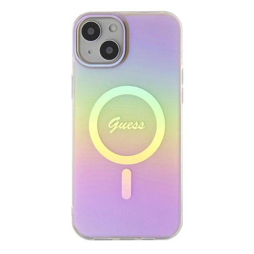 Apple iPhone 15 Guess IML Iridescent Script MagSafe tok (Rózsaszín) - GUHMP15SHITSP