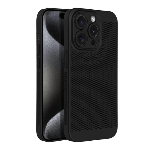 Apple iPhone 15 Pro Breezy lyukacsos műanyag hátlap tok (Fekete)