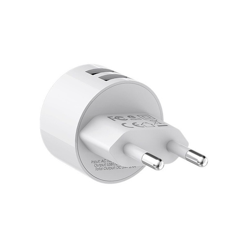 Borofone BA23A hálózati töltő (2 USB port), 5V 2,4A, fehér