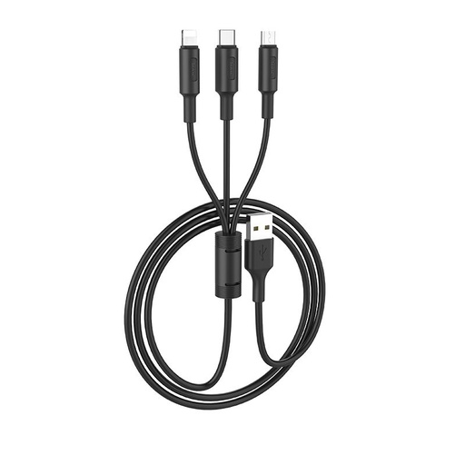 Hoco X25 3in1 kábel (microUSB + type-C + lightning), 2A, 1m, fekete