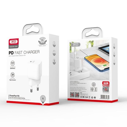 XO CE01 PD 20W gyorstöltő (Fehér) – USB-C csatlakozó