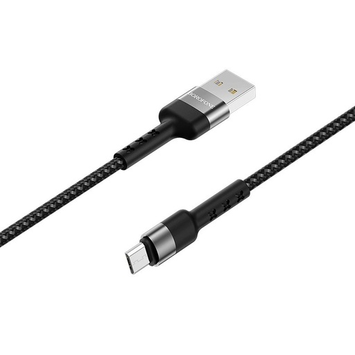 Borofone BX34 microUSB kábel (szövetborítás), szövet, 2,4A, 1m, fekete