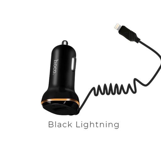 Hoco Z14 autós töltő (lightning kábel), 5V 2,4A, 2 USB port, fekete
