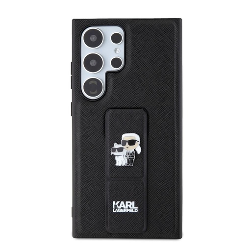 Samsung Galaxy S24 Ultra Karl Lagerfeld Saffiano Grip Stand Metal Logo tok (Fekete) – KLHCS24LGSAKCPK