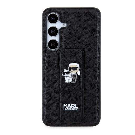 Samsung Galaxy S24 Karl Lagerfeld Saffiano Grip Stand Metal Logo tok (Fekete) – KLHCS24SGSAKCPK