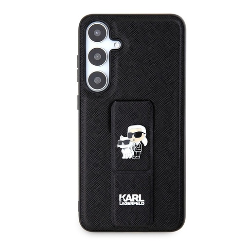 Samsung Galaxy S24+ Karl Lagerfeld Saffiano Grip Stand Metal Logo tok (Fekete) – KLHCS24MGSAKCPK