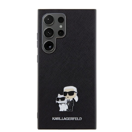 Samsung Galaxy S24 Ultra Karl Lagerfeld PU Saffiano Metal Karl and Choupette tok (Fekete) – KLHCS24LPSAKCMPK