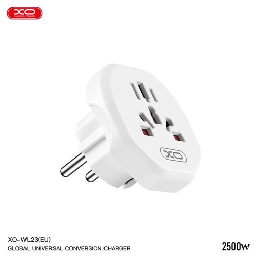 XO WL23 univerzális aljzat adapter (Fehér) – EU szabványból több nemzetközi csatlakozóra