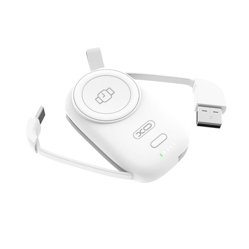 XO PR225 power bank 1200 mAh (Fehér) – iWatch töltő, dupla bemenetes kábel