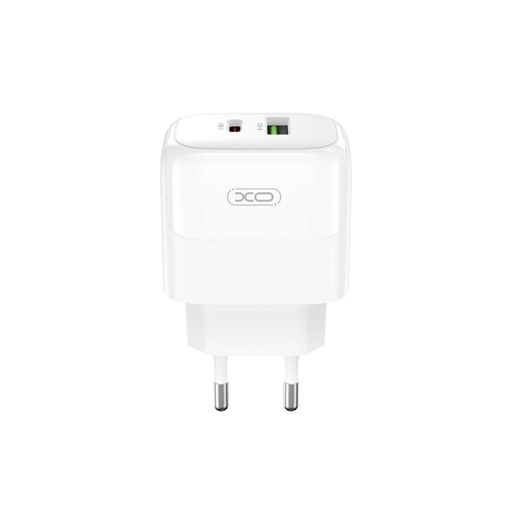 XO L137 PD 20W gyorstöltő (Fehér) – PD 20W + QC 18W, USB-A + USB-C csatlakozó, Lightning kábellel