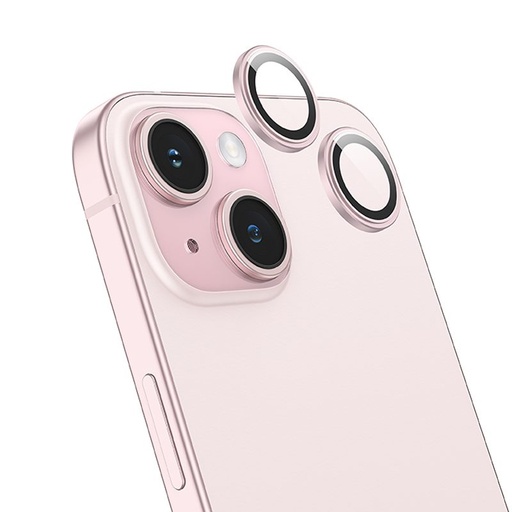 Apple iPhone 15 Pro / iPhone 15 Pro Max Hoco crystal clear metal kameravédő üvegfólia rózsaszín