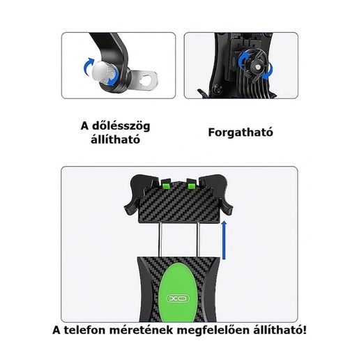XO C118 motoros telefontartó fekete