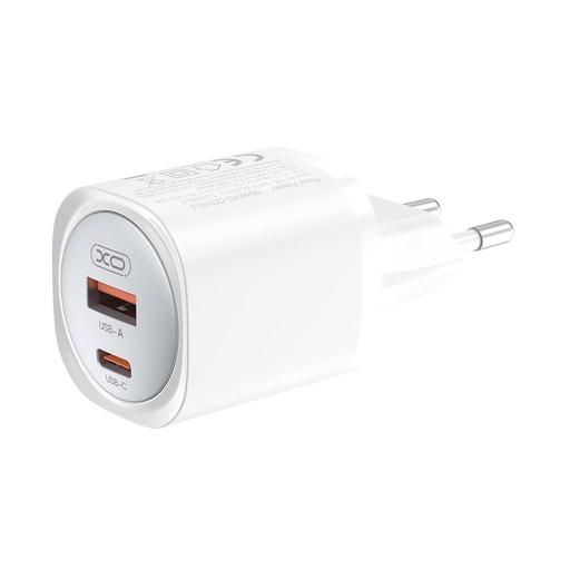 XO CE21 30W GaN gyorstöltő (Fehér) – PD 30W, USB-C + USB-A csatlakozó