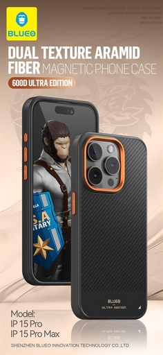 Apple iPhone 15 Pro Max BLUEO 600D armor aramid magsafe hátlap tok (Fekete)