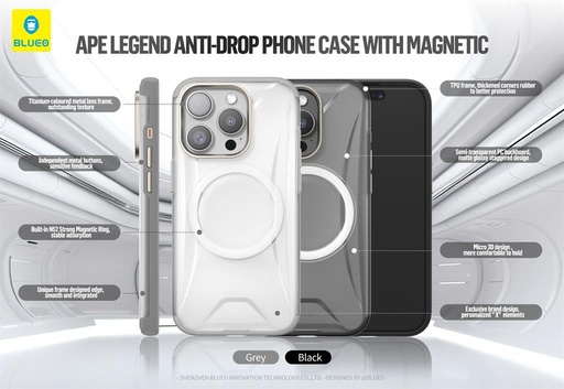 Apple iPhone 15 Pro BLUEO APE Legend anti drop magsafe hátlap tok (Fekete)