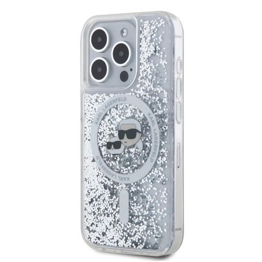 Apple iPhone 15 Pro Karl Lagerfeld Liquid Glitter Karl and Choupette Heads MagSafe tok (Átlátszó) – KLHMP15LLGKCSGH