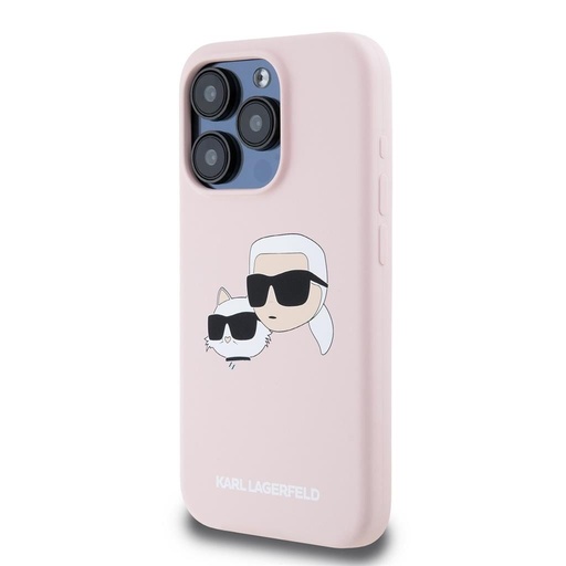 Apple iPhone 15 Pro Karl Lagerfeld Liquid Silicone Double Heads MagSafe tok (Rózsaszín) – KLHMP15LSKCHPPLP