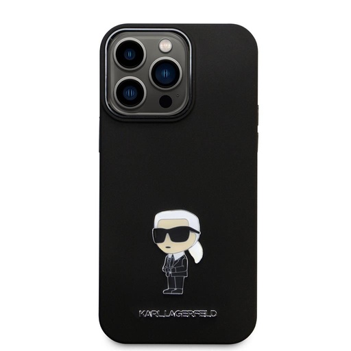 Apple iPhone 15 Pro Max Black Karl Lagerfeld Liquid Silicone Metal Ikonik tok (Fekete) – KLHCP15XSMHKNPK