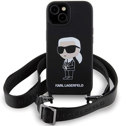 Apple iPhone 15 (Fekete) Karl Lagerfeld Crossbody Silicone Ikonik tok - KLHCP15SSCBSKNK