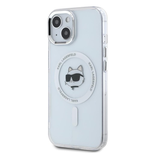 Apple iPhone 15 Karl Lagerfeld IML Choupette Head Metal Frame MagSafe tok (Átlátszó) – KLHMP15SHLSCHH
