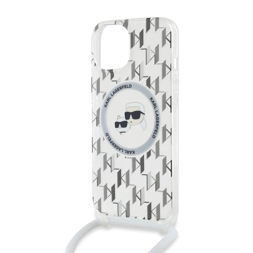 Apple iPhone 15 Karl Lagerfeld IML Monogram Crossbody K&CH Heads MagSafe tok (Átlátszó) – KLHMP15SHCKCKLCT