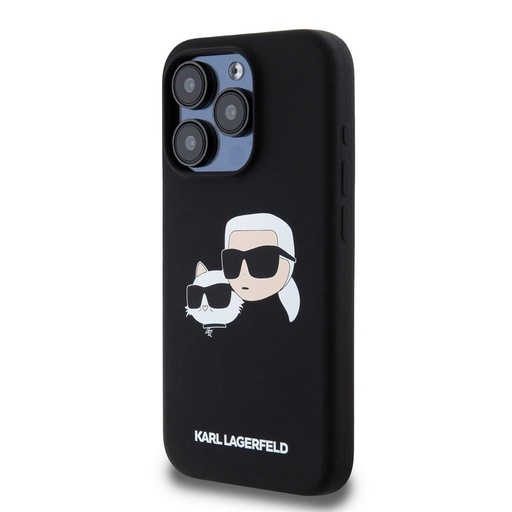 Apple iPhone 15 Pro Black Karl Lagerfeld Liquid Silicone Double Heads MagSafe tok (Fekete) – KLHMP15LSKCHPPLK
