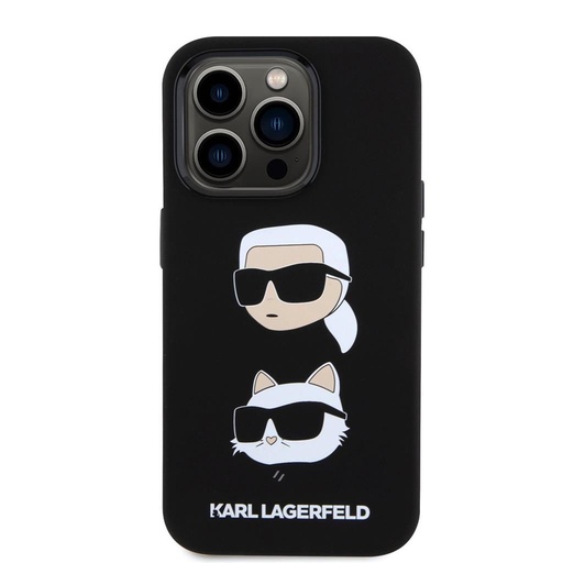Apple iPhone 15 Pro Karl Lagerfeld Liquid Silicone Karl and Choupette Heads hátlap tok (Fekete - KLHCP15LSDHKCNK)