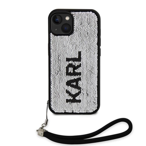 Apple iPhone 15 Karl Lagerfeld Sequins Reversible tok (Fekete/Ezüst) – KLHCP15SPSQRKS
