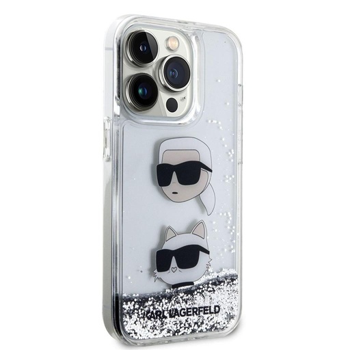 Apple iPhone 15 Pro Karl Lagerfeld Liquid Glitter Karl and Choupette Head tok (Ezüst) – KLHCP15LLDHKCNS