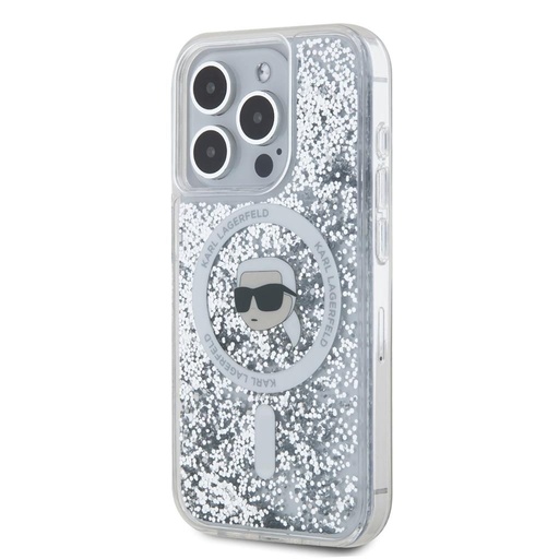 Apple iPhone 15 Pro Karl Lagerfeld Liquid Glitter Karl Head MagSafe tok (Átlátszó) – KLHMP15LLGKISGH